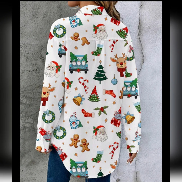 Casual Simple Christmas Element Open Cardigan Long Sleeve Women Shirt - Picture 4 of 5